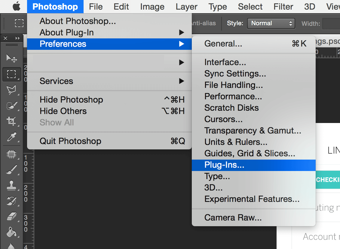 Plugins menu